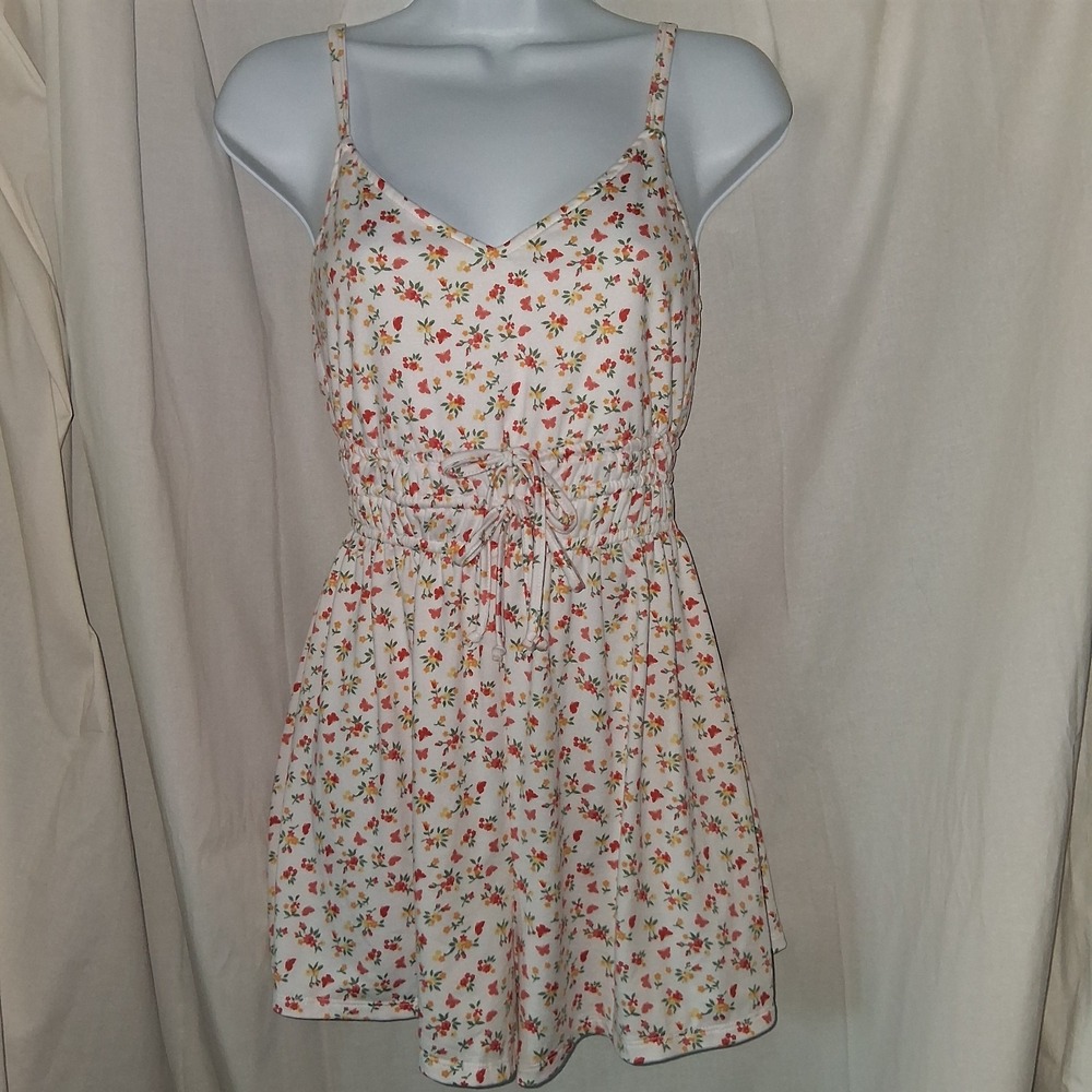 Hollister White‎ Red Yellow Flower Romper Jumpsuit Women's Size XS Knit Flowy
